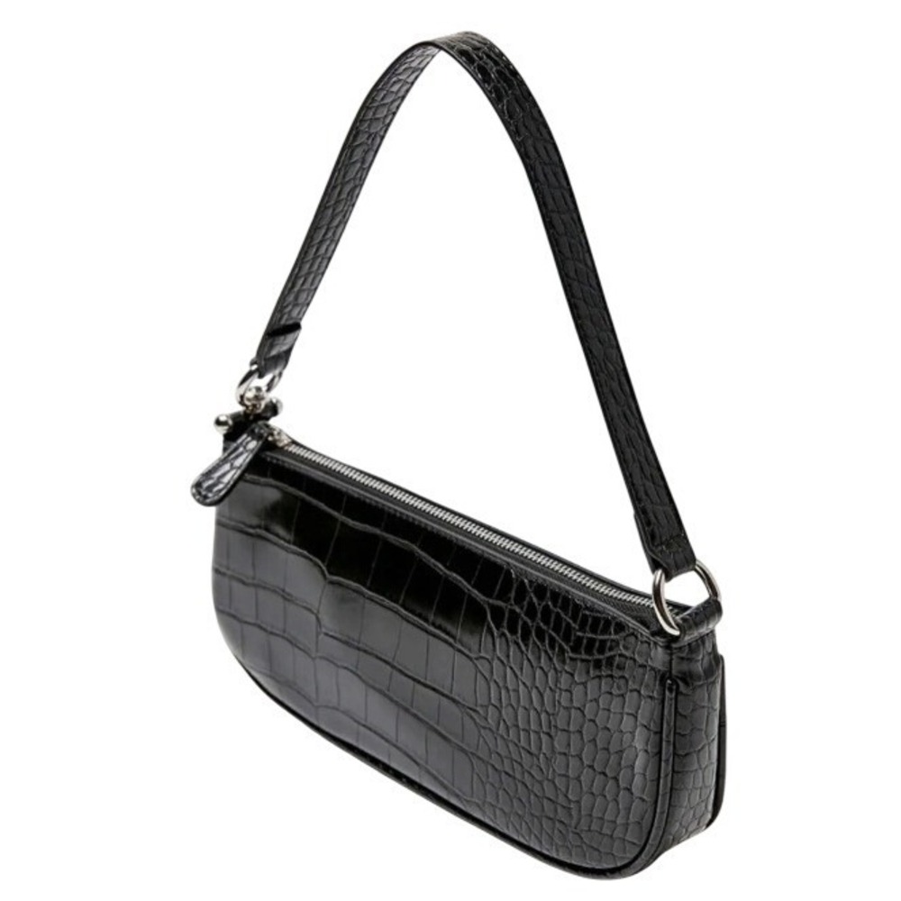 Urban Outfitters Black Croc Embossed Baguette Shoulder Bag Silver Hardware‎